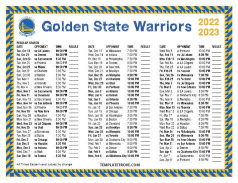 golden state schedule 2022-23